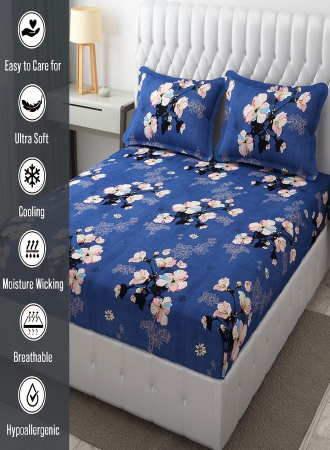 FRESH FROM LOOM ملاءة سرير مزدوجة مقاس كينج مطبوعة بنمط دوار من فريش فروم لوم - ملاءات سرير من الألياف الدقيقة مضادة للحساسية والتجاعيد مع غطائي وسادة (90 × 95 بوصة | زهور، جينز)، 144 خيط، أزرق - Image 4