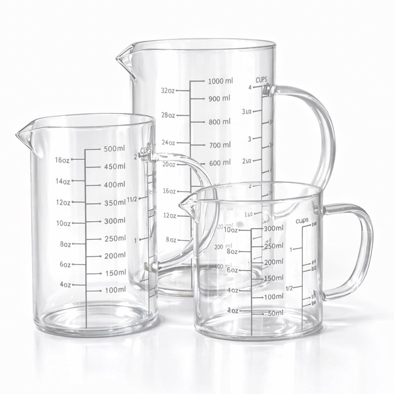 77L 3 Pack Glass Measuring Cup Set 1 14 2 4 Cup Insulated handle VShaped Spout High Borosilicate Liquid Glass Measure Cup for Kitchen Easy To Read Dishwasher Freezer and Microwave Safe - Image 2