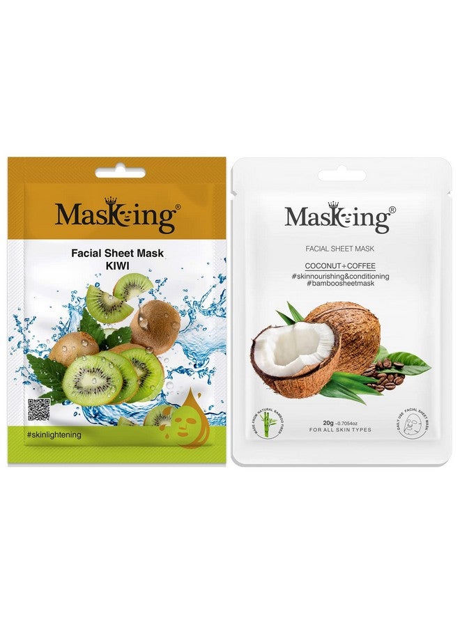 MasKing Beauty Facial Sheet Mask of Kiwi (20g) & Bamboo Facial Sheet Mask of Coconut & Coffee (20g) Ideal for Women & Men (Combo Pack of 2) - Image 1