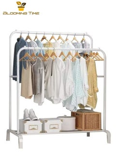 Double-Layer Floor-To-Ceiling Drying Rack With One-Layer Storage Rack, Adjustable And Retractable, Anti-Rust, Environmentally Friendly, Large-Capacity, White