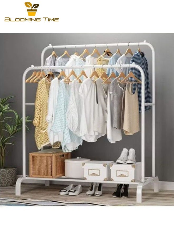 BLOOMING TIME - Double-Layer Floor-To-Ceiling Drying Rack With One-Layer Storage Rack, Adjustable And Retractable, Anti-Rust, Environmentally Friendly, Large-Capacity, White - Image 1