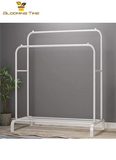 BLOOMING TIME Double-Layer Floor-To-Ceiling Drying Rack With One-Layer Storage Rack, Adjustable And Retractable, Anti-Rust, Environmentally Friendly, Large-Capacity, White  - Image 3