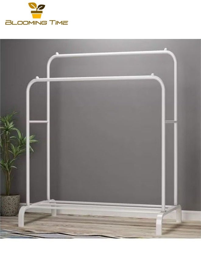 BLOOMING TIME - Double-Layer Floor-To-Ceiling Drying Rack With One-Layer Storage Rack, Adjustable And Retractable, Anti-Rust, Environmentally Friendly, Large-Capacity, White - Image 1