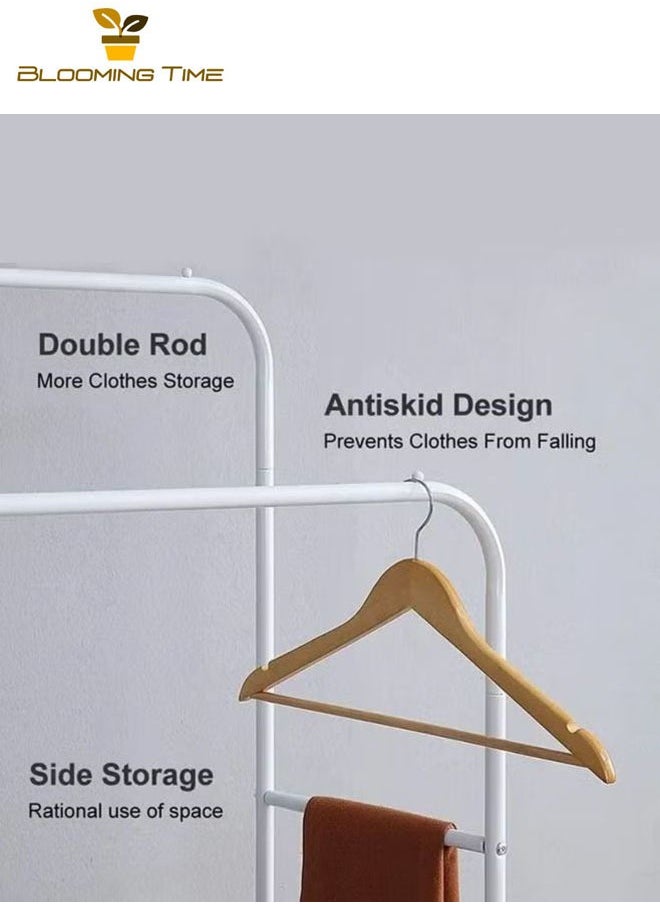 BLOOMING TIME - Double-Layer Floor-To-Ceiling Drying Rack With One-Layer Storage Rack, Adjustable And Retractable, Anti-Rust, Environmentally Friendly, Large-Capacity, White - Image 1