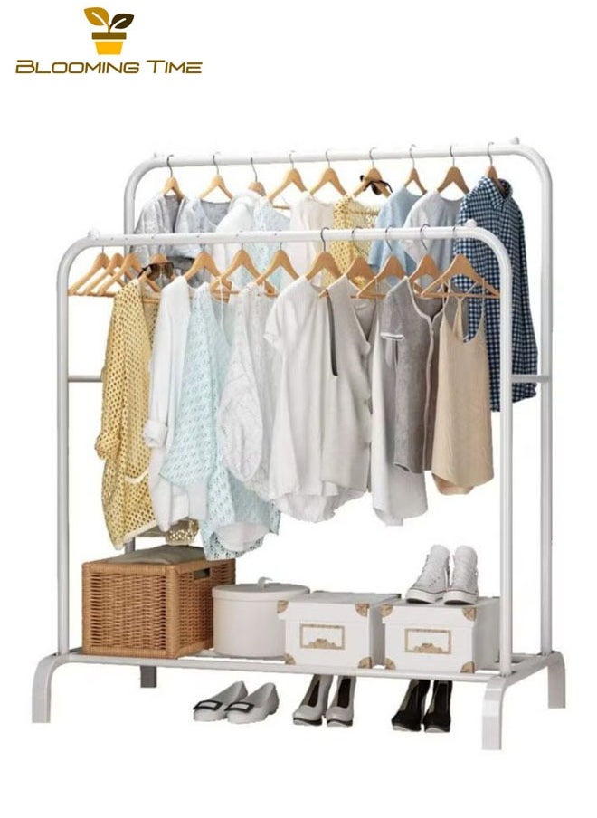 BLOOMING TIME - Double-Layer Floor-To-Ceiling Drying Rack With One-Layer Storage Rack, Adjustable And Retractable, Anti-Rust, Environmentally Friendly, Large-Capacity, White - Image 1