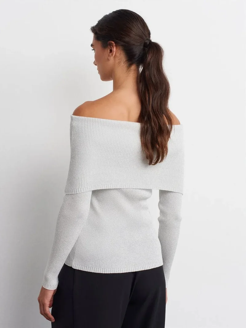 ديلفين Dilvin Fitted Off-Shoulder Ribbed Knit Sweater