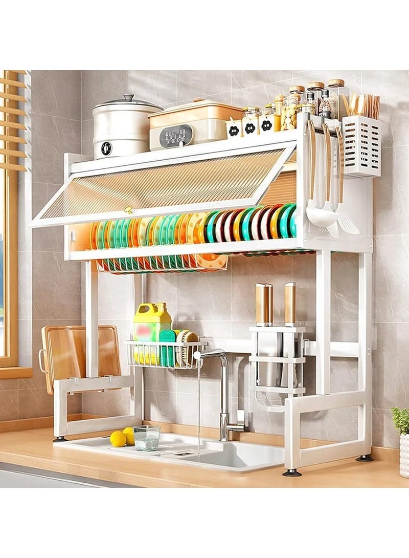 DubaiGallery Metal Dish Cabinet Rack Dustproof Sink Rack With Cabinet Door Multi-functional Plate Drying Storage Kitchen Organizer - Image 2