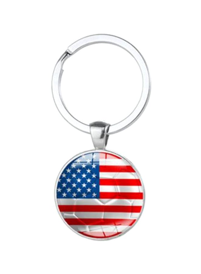 Loquat America Flag Key Chain Round Glass Pendant Charm Bag/Car Key Chain