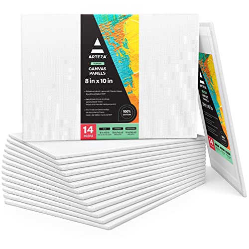 ARTEZA Canvas Boards for Painting, 8 x 10 Inches, Pack of 14, Blank White Canvas Panels for Acrylic, Oil, Gouache, and Tempera Painting Projects - Image 1