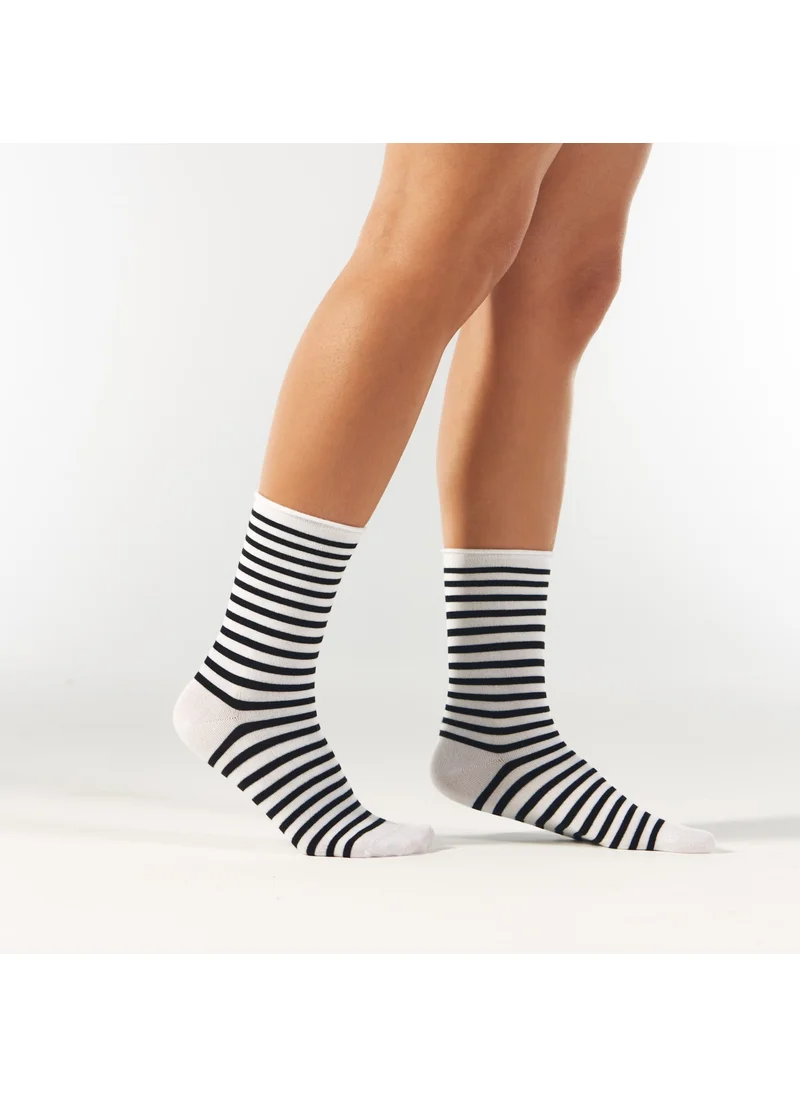 Forwena Black Striped Modal Elastic Seamless Women's Sock Socks