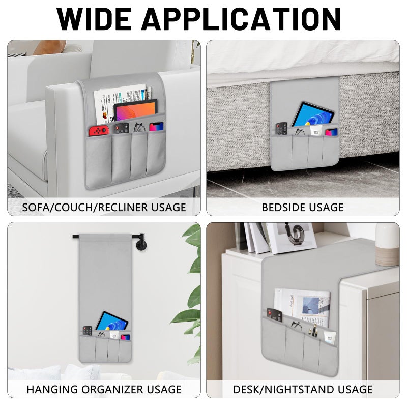 WETRBWEH Remote Control Holder for Armchair, Couch Caddy Organizer TV Remote Holder for Bed Storage 5 Pockets, Remote Caddy Bedside Organizer Bedside Table Organizer (LightGray, 35"x12.4") - Image 3