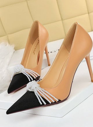 Pointed Pearl Bow High Heels 9.5CM Brown - pzsku/ZDF3B3159352B70E5E3E6Z/45/_/1677054362/cbcce976-f21b-40d4-a87e-2228758ebf8e