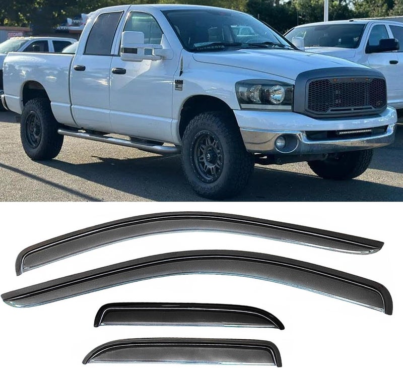TONOYTIM Rain Guards Window Visors Sun Shade Vent Deflectors for 2002-2008 Dodge Ram 1500,2003-2009 Dodge Ram 2500/3500 Quad Cab Pickup,Wind Deflector Truck Accessories,94623 4-Pieces Set - Image 2