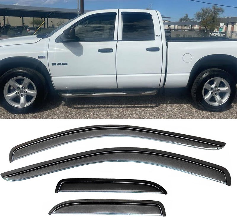 TONOYTIM Rain Guards Window Visors Sun Shade Vent Deflectors for 2002-2008 Dodge Ram 1500,2003-2009 Dodge Ram 2500/3500 Quad Cab Pickup,Wind Deflector Truck Accessories,94623 4-Pieces Set - Image 1