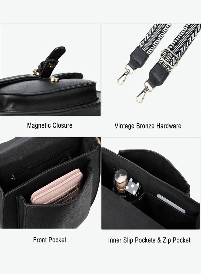 AFKOMST Crossbody Bags for Women,Small Saddle Purse and Boho Cross Body Handbags,Vegan Leather, Black Guitar Strap - Image 5