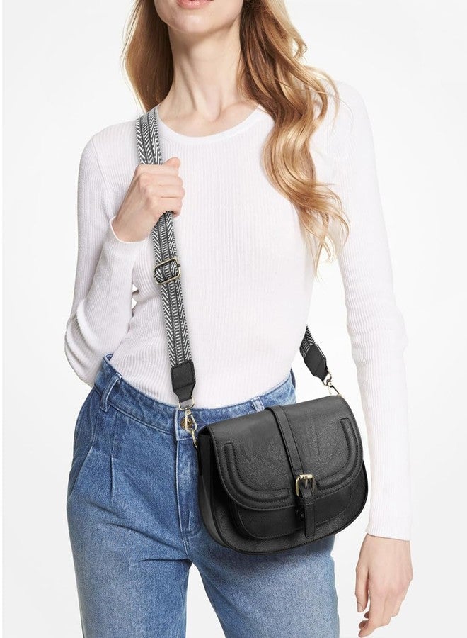 AFKOMST Crossbody Bags for Women,Small Saddle Purse and Boho Cross Body Handbags,Vegan Leather, Black Guitar Strap - Image 3