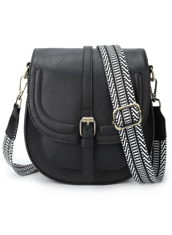 AFKOMST Crossbody Bags for Women,Small Saddle Purse and Boho Cross Body Handbags,Vegan Leather, Black Guitar Strap - Image 1