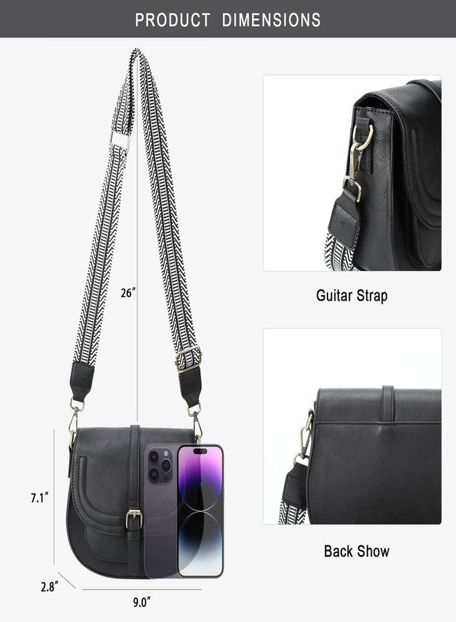 AFKOMST Crossbody Bags for Women,Small Saddle Purse and Boho Cross Body Handbags,Vegan Leather, Black Guitar Strap - Image 4