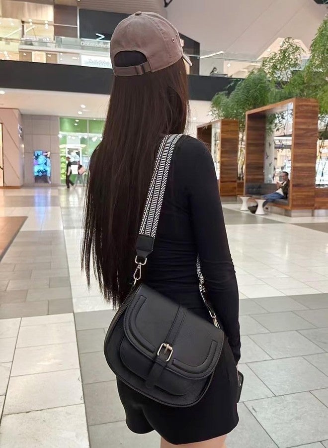 AFKOMST Crossbody Bags for Women,Small Saddle Purse and Boho Cross Body Handbags,Vegan Leather, Black Guitar Strap - Image 2