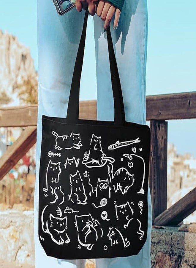 BAGILO Large Capacity Shoulder Bag Shoulder Tote Bag for Women, Cloth Bags for Women, Travel Pouch Canvas Bag Lovely Design Travel Size (Black) - Image 5