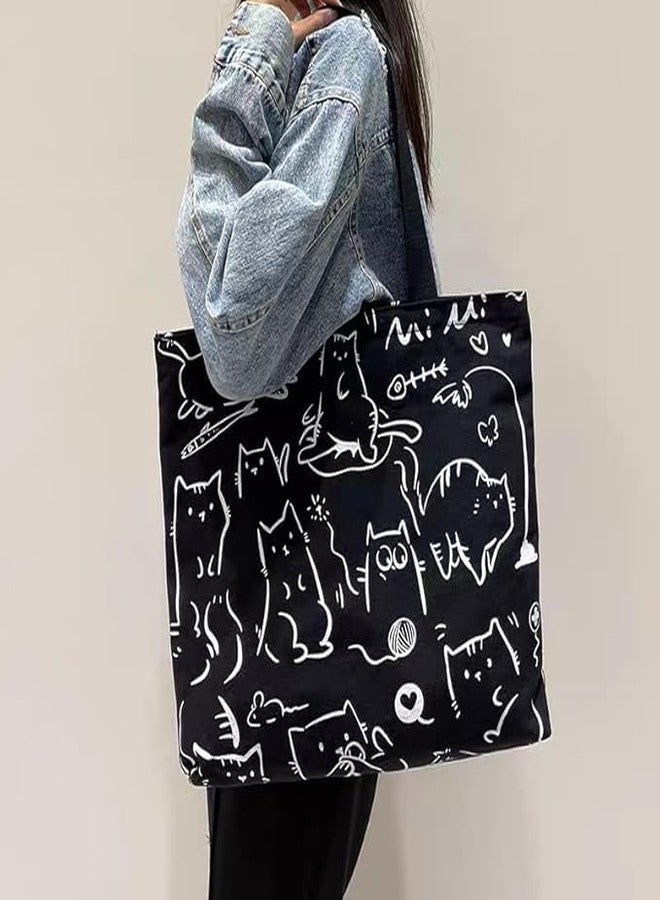 BAGILO Large Capacity Shoulder Bag Shoulder Tote Bag for Women, Cloth Bags for Women, Travel Pouch Canvas Bag Lovely Design Travel Size (Black) - Image 3