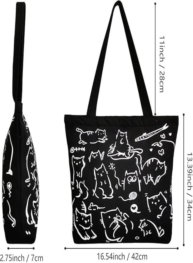 BAGILO Large Capacity Shoulder Bag Shoulder Tote Bag for Women, Cloth Bags for Women, Travel Pouch Canvas Bag Lovely Design Travel Size (Black) - Image 2