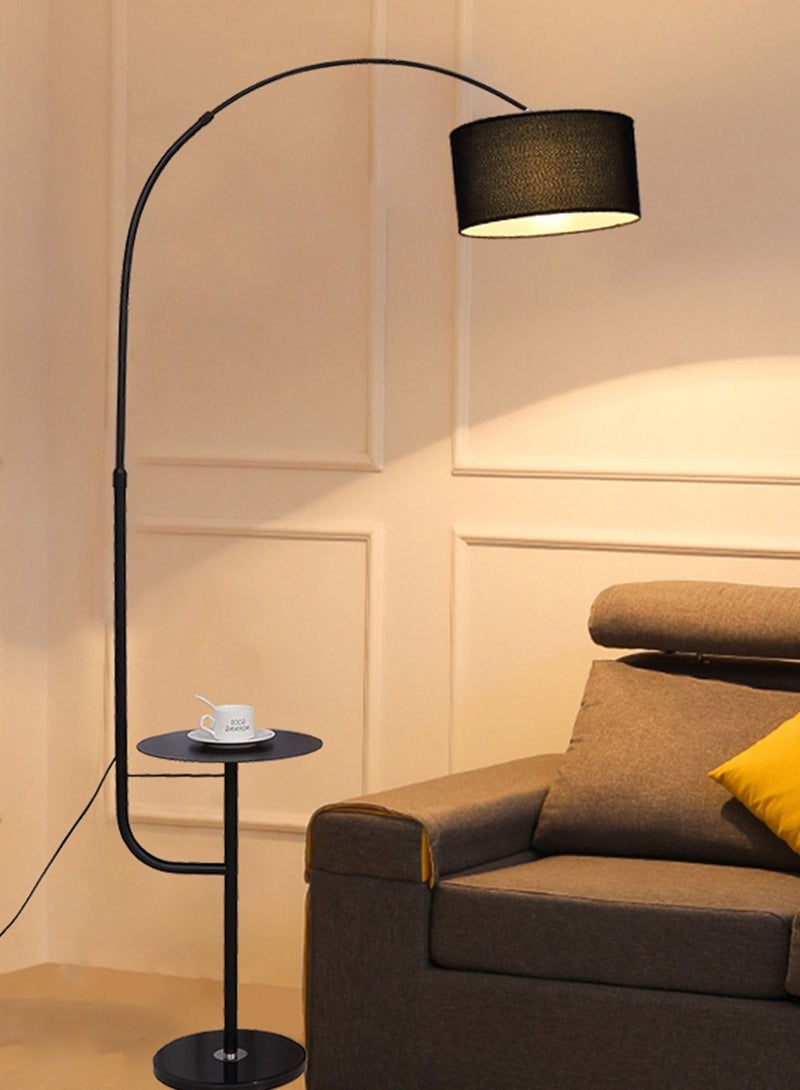 Sharpdo Modern LED Coffee Table Floor Lamp With Tray Minimalist Standing Lamp With Shelf For Bedroom Living Room With Fabric Lampshade Black 30x120x180 centimeter - Image 1