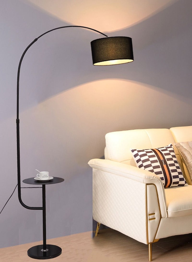 Sharpdo Modern LED Coffee Table Floor Lamp With Tray Minimalist Standing Lamp With Shelf For Bedroom Living Room With Fabric Lampshade Black 30x120x180 centimeter - Image 2