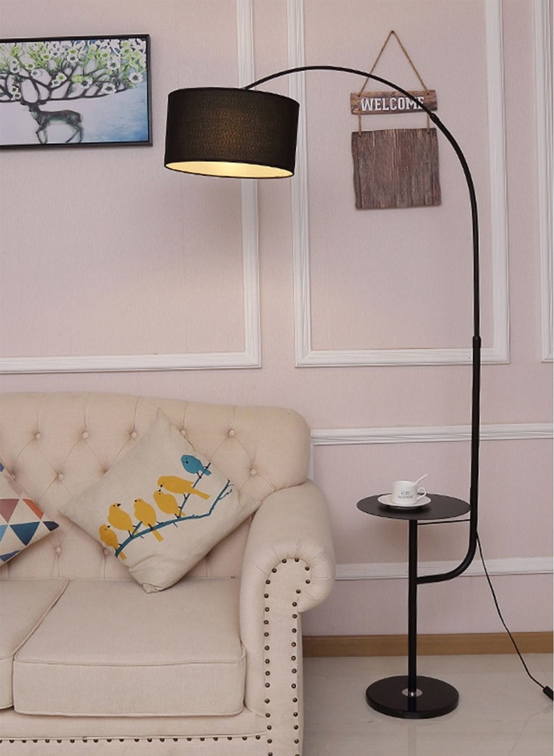 Sharpdo Modern LED Coffee Table Floor Lamp With Tray Minimalist Standing Lamp With Shelf For Bedroom Living Room With Fabric Lampshade Black 30x120x180 centimeter - Image 3