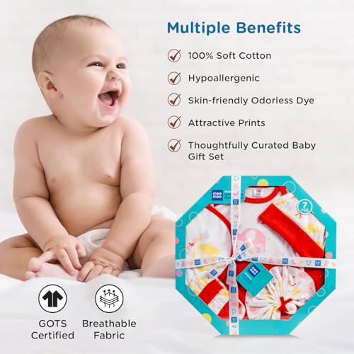Mee Mee New Born Baby Gift Set | Soft Cotton Clothing Essentials for Infants/Baby Girls, Boys | Baby Shower Clothing Hamper (7 Pieces, Red)| Ideal Gift for New Born Baby - Image 5
