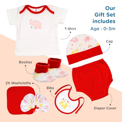 Mee Mee New Born Baby Gift Set | Soft Cotton Clothing Essentials for Infants/Baby Girls, Boys | Baby Shower Clothing Hamper (7 Pieces, Red)| Ideal Gift for New Born Baby - Image 4
