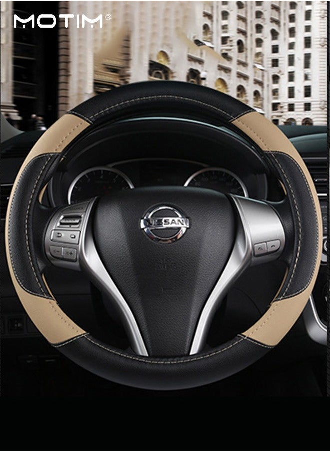 Motim Leather Car Steering Wheel Cover 38cm/15inch Universal, Non-Slip Breathable Steering Wheel Cover, Wear-Resistant, Car Interior Accessories Fit for Most Cars  - Image 2