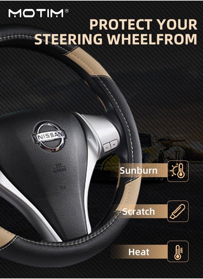 Motim Leather Car Steering Wheel Cover 38cm/15inch Universal, Non-Slip Breathable Steering Wheel Cover, Wear-Resistant, Car Interior Accessories Fit for Most Cars  - Image 4