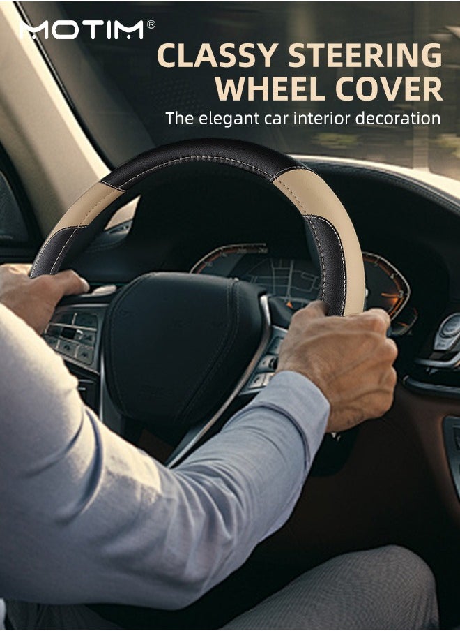 Motim Leather Car Steering Wheel Cover 38cm/15inch Universal, Non-Slip Breathable Steering Wheel Cover, Wear-Resistant, Car Interior Accessories Fit for Most Cars  - Image 3