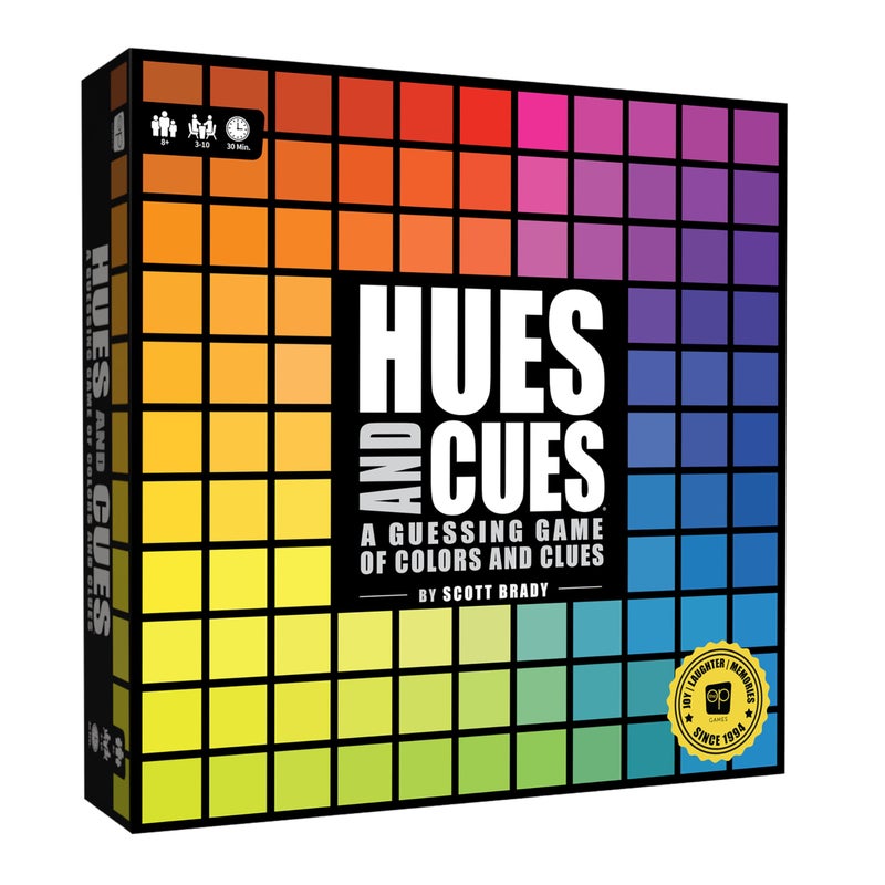 USAopoly HUES and CUES - Vibrant Color Guessing Board Game for 3-10 Players Ages 8+, Connect Clues and Guess from 480 Color Squares - Image 1
