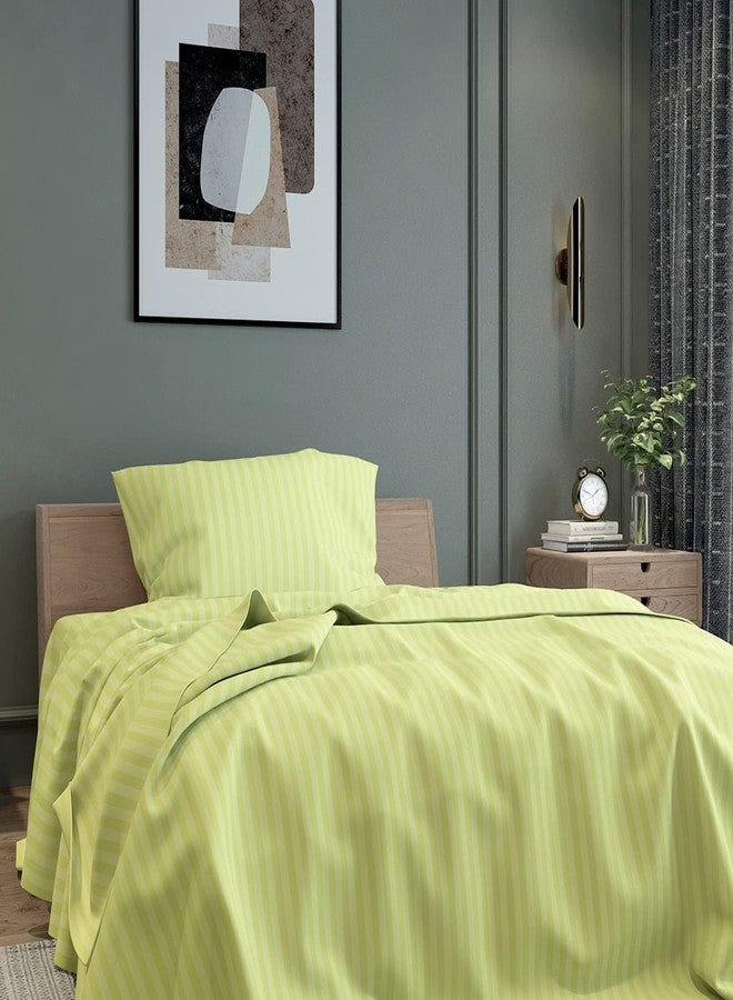 BELVOSTUM Homes 100% Microfiber Satin Stripes Plain Bedsheet Single Bed with 1 Pillow Cover (Stripe Neon Green, Single) - Image 2