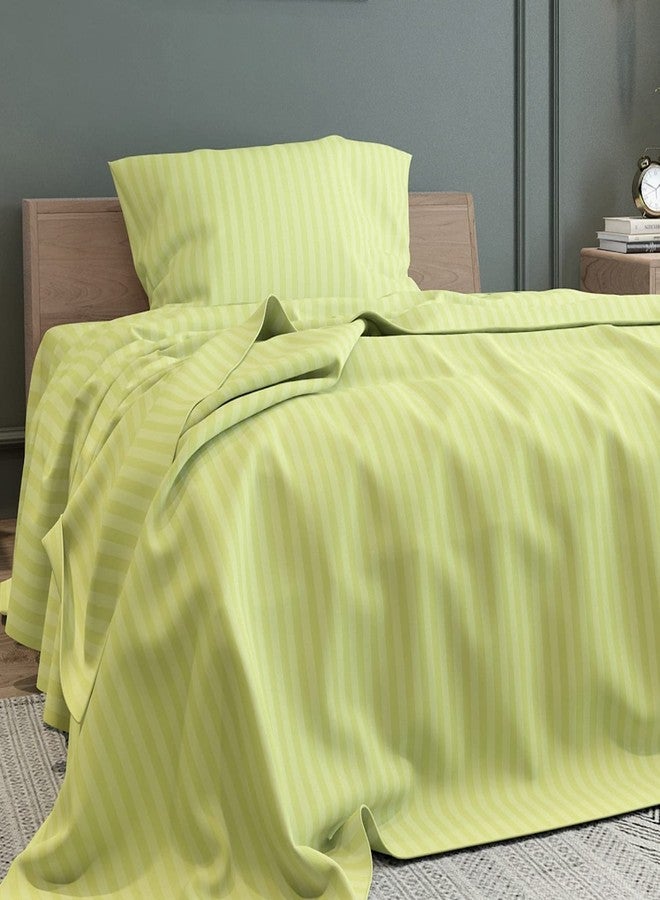 BELVOSTUM Homes 100% Microfiber Satin Stripes Plain Bedsheet Single Bed with 1 Pillow Cover (Stripe Neon Green, Single) - Image 3