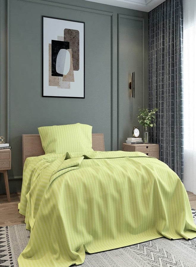 BELVOSTUM Homes 100% Microfiber Satin Stripes Plain Bedsheet Single Bed with 1 Pillow Cover (Stripe Neon Green, Single) - Image 1