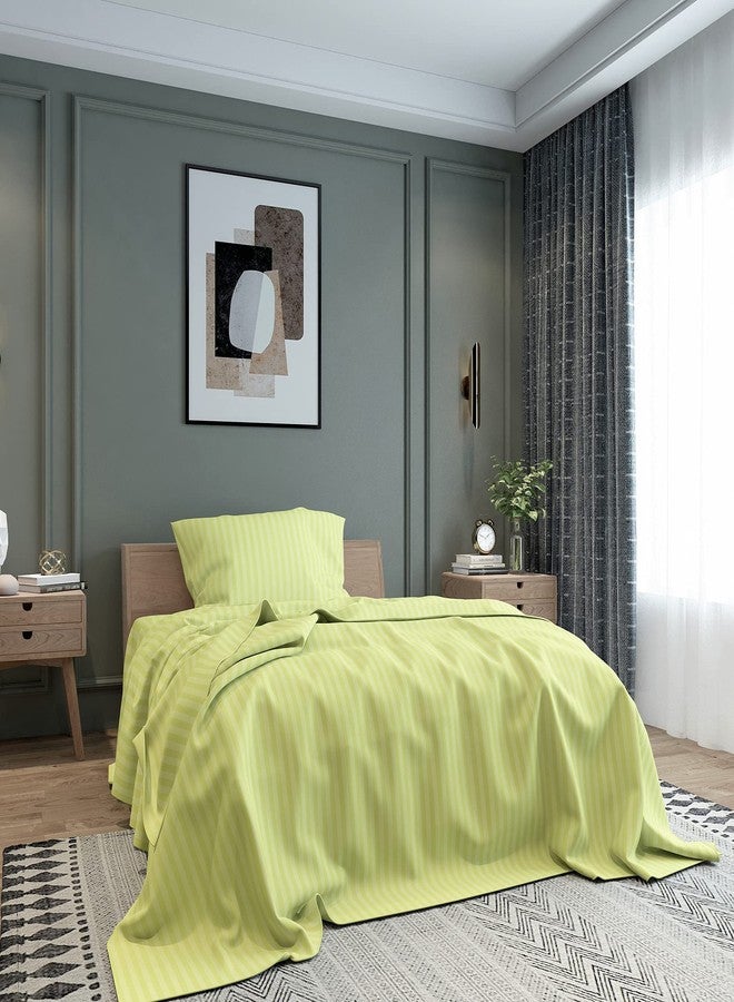 BELVOSTUM Homes 100% Microfiber Satin Stripes Plain Bedsheet Single Bed with 1 Pillow Cover (Stripe Neon Green, Single) - Image 4