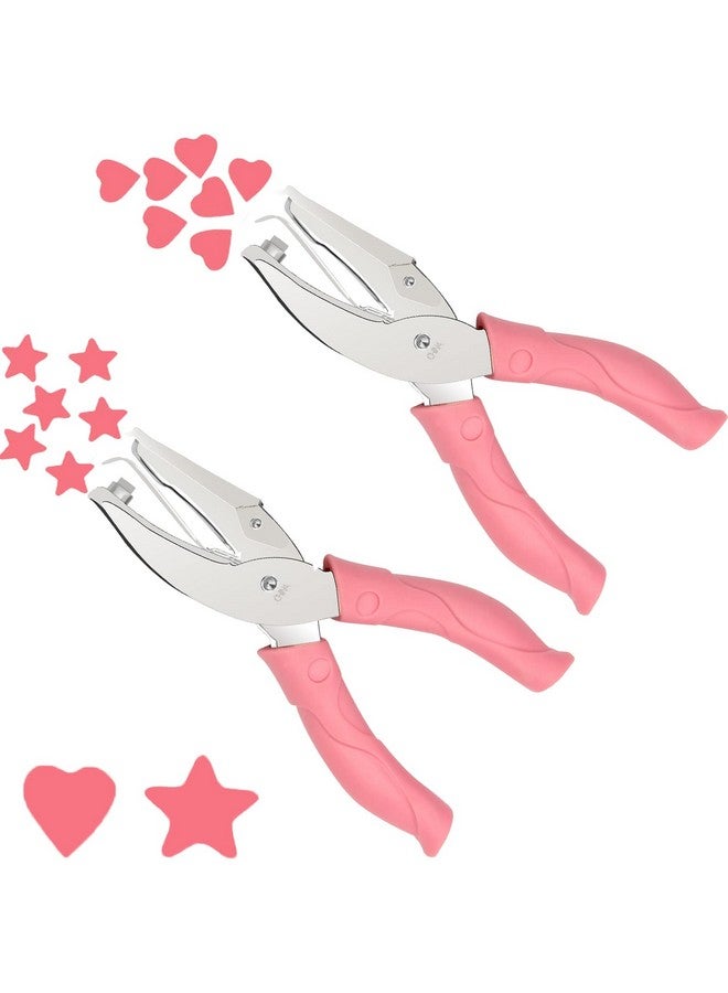 Pletpet 2 Pieces Handheld Hole Paper Punch Pletpet Heart Hole Punch + Star Hole Punch 1/4 Inch Metal Single Hole Paper Punch With Soft Handled For Tags Clothing Ticket (Heart+Star) (Star+Heart) - Image 1