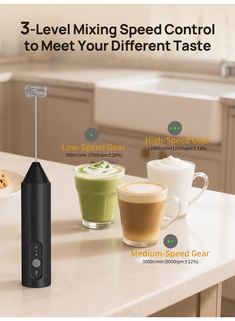 DSP Electric Milk Frother Handheld with 3-Speed Adjustable Settings, USB-C Charging, Ultra-Low Noise, Shock-Absorbing Design, Portable for Coffee Lattes Cappuccinos and Baking - Image 2