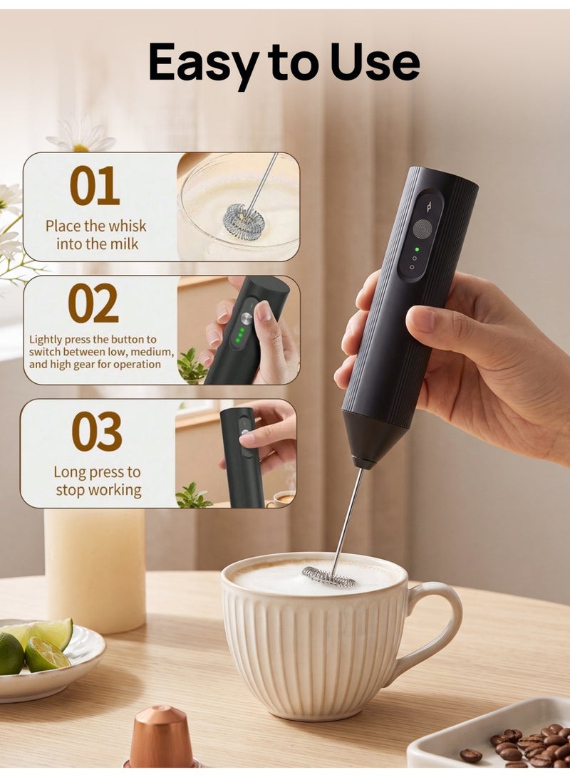 DSP Electric Milk Frother Handheld with 3-Speed Adjustable Settings, USB-C Charging, Ultra-Low Noise, Shock-Absorbing Design, Portable for Coffee Lattes Cappuccinos and Baking - Image 4