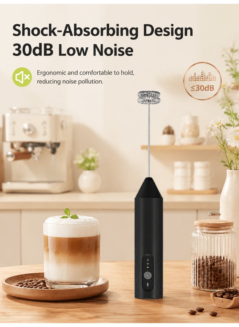 DSP Electric Milk Frother Handheld with 3-Speed Adjustable Settings, USB-C Charging, Ultra-Low Noise, Shock-Absorbing Design, Portable for Coffee Lattes Cappuccinos and Baking - Image 5