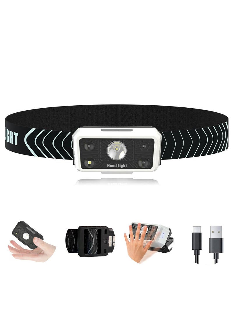 Super Bright Rechargeable Headlamp with 5 Light Modes  Motion Sensor, Comfortable Adjustable Headlight for Adults, Head Lamp Ideal for Outdoor Camping, Running  Walking - Image 1