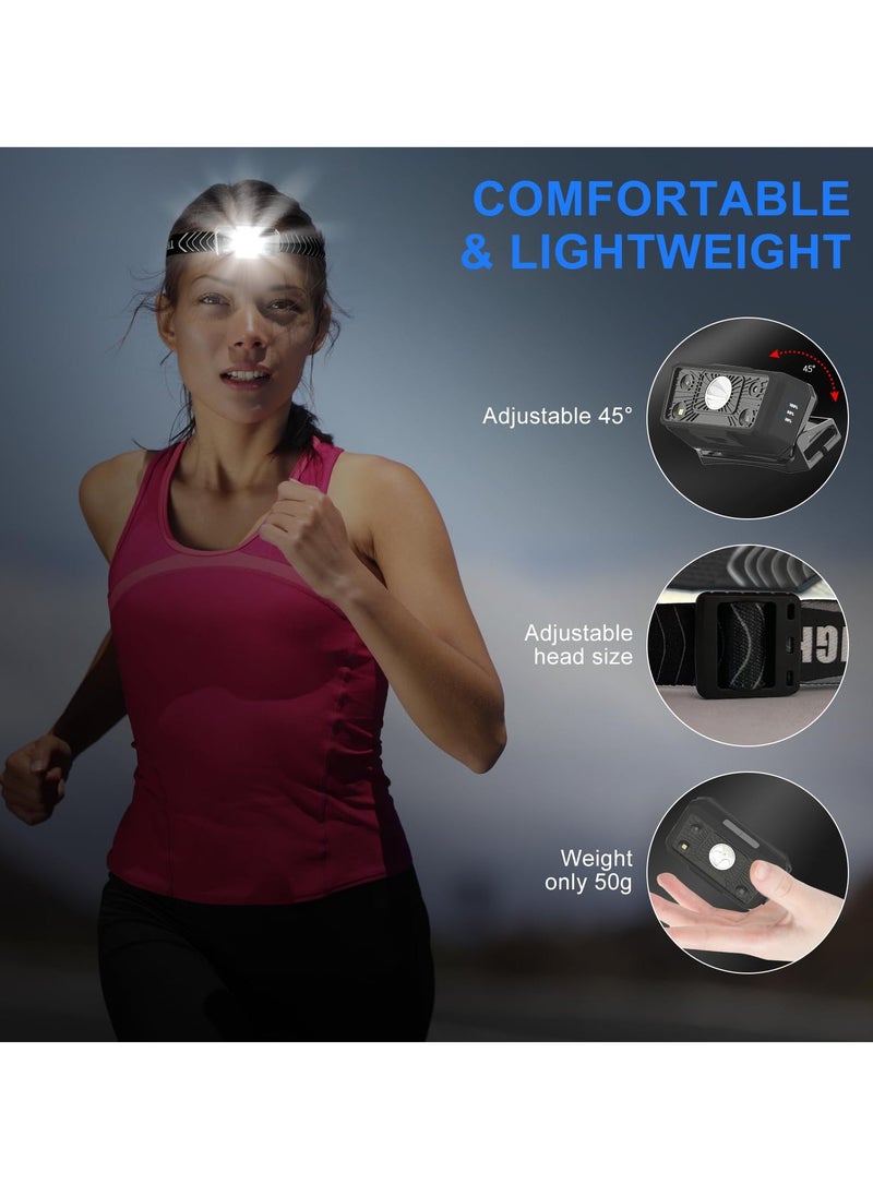 Super Bright Rechargeable Headlamp with 5 Light Modes  Motion Sensor, Comfortable Adjustable Headlight for Adults, Head Lamp Ideal for Outdoor Camping, Running  Walking - Image 2