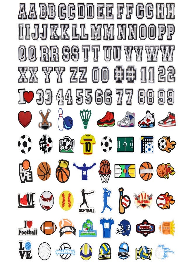 CUNUEN Sports Letters Numbers Charms for Croc Shoe Decoration, Basketball Baseball Hockey Lacrosse Softball Soccer Football Volleyball Sneakers Charm Gift for Boys Girls Kids Teens and Adults - Image 1