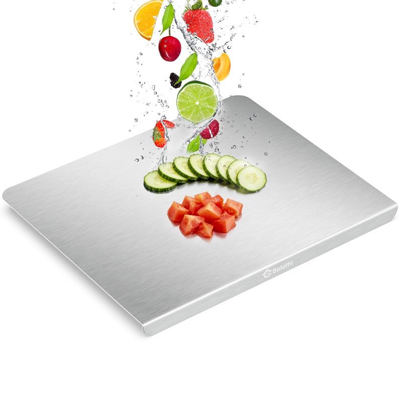 Belothi Stainless Steel Cutting Board with Lip, Large Metal Chopping Board with Counter Edge, Dishwasher Safe Non-Slip Pastry Board for Meat Vegetables & Baking(18x14) - Image 1
