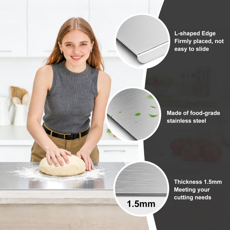 Belothi Stainless Steel Cutting Board with Lip, Large Metal Chopping Board with Counter Edge, Dishwasher Safe Non-Slip Pastry Board for Meat Vegetables & Baking(18x14) - Image 4