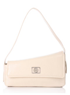 Magnetic Button Closure Asymmetric Cream Shoulder Bag