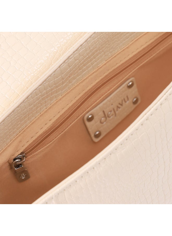 DejaVu - Magnetic Button Closure Asymmetric Cream Shoulder Bag - Image 1